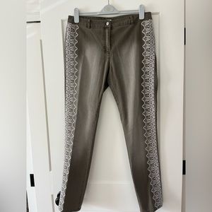Per se taupe denim pants with lace